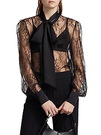 Lace Tie-Neck Blouse