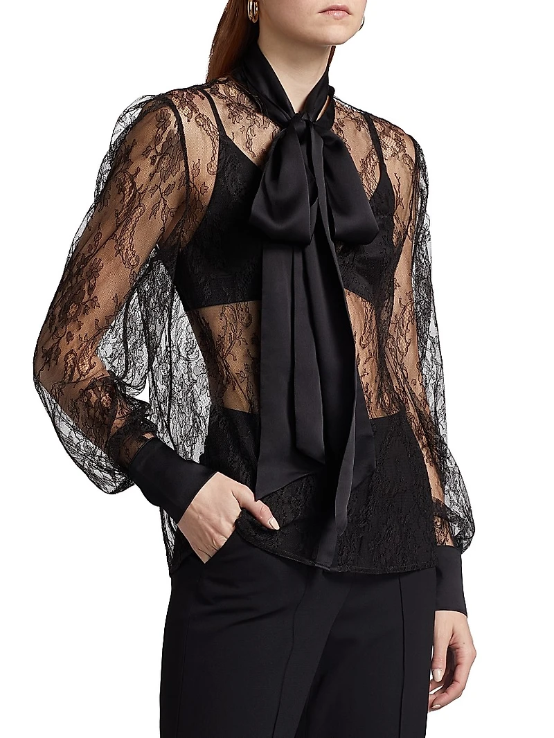 Lace Tie-Neck Blouse