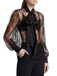 Lace Tie-Neck Blouse