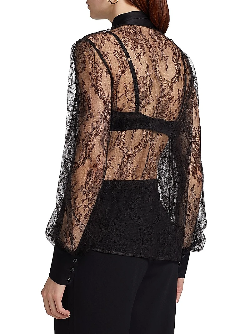 Lace Tie-Neck Blouse