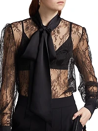 Lace Tie-Neck Blouse