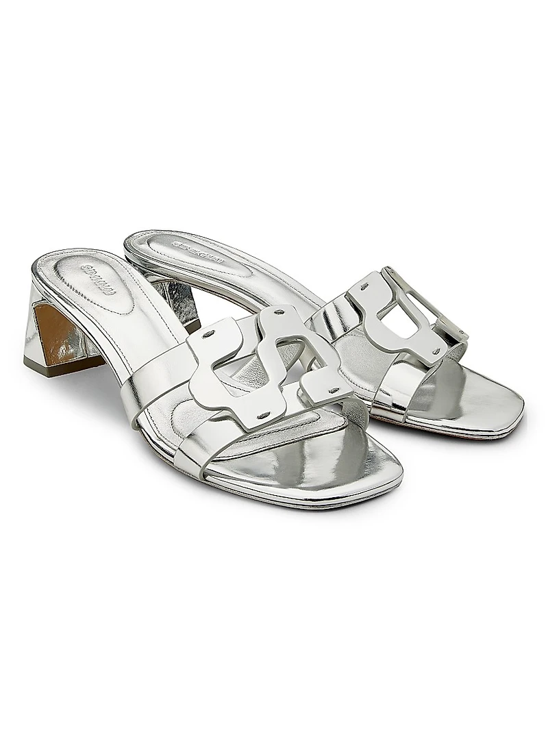 Monogram 50MM Metallic Leather Block-Heel Sandals