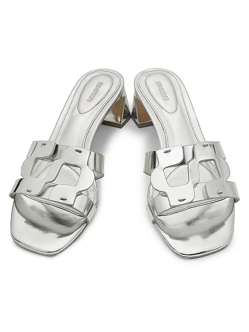 Monogram 50MM Metallic Leather Block-Heel Sandals