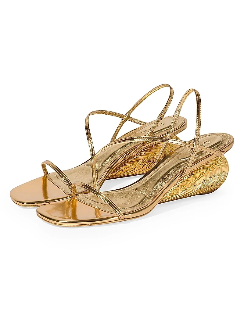 Bridget 75MM Metallic Leather Wedge Sandals
