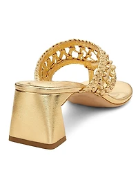 Alia 50MM Metallic Leather Weave Block-Heel Sandals