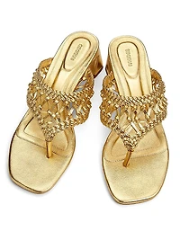 Alia 50MM Metallic Leather Weave Block-Heel Sandals