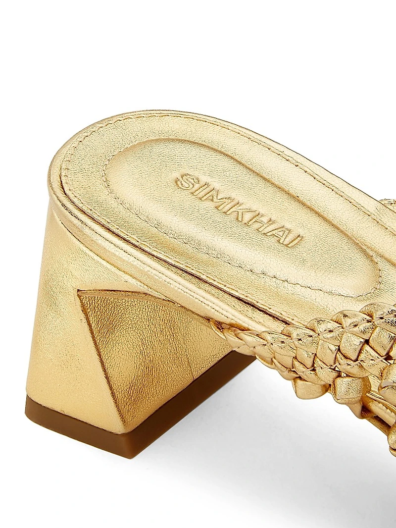 Alia 50MM Metallic Leather Weave Block-Heel Sandals