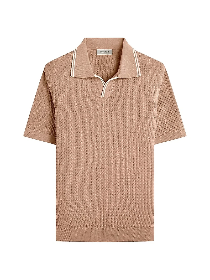 Johnny-Collar Cotton-Blend Polo Sweater