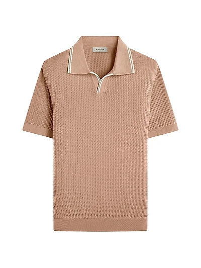 Johnny-Collar Cotton-Blend Polo Sweater