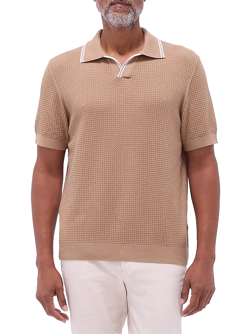 Johnny-Collar Cotton-Blend Polo Sweater