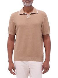 Johnny-Collar Cotton-Blend Polo Sweater