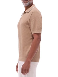 Johnny-Collar Cotton-Blend Polo Sweater