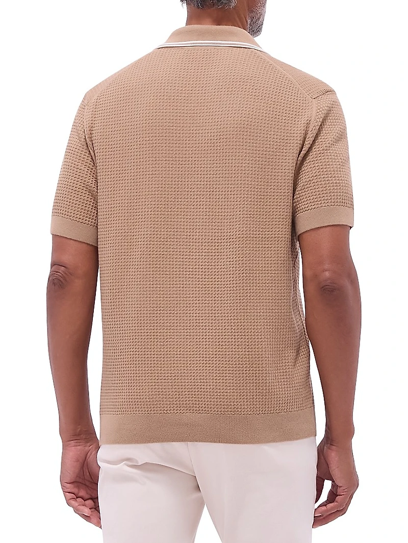 Johnny-Collar Cotton-Blend Polo Sweater