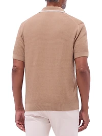 Johnny-Collar Cotton-Blend Polo Sweater