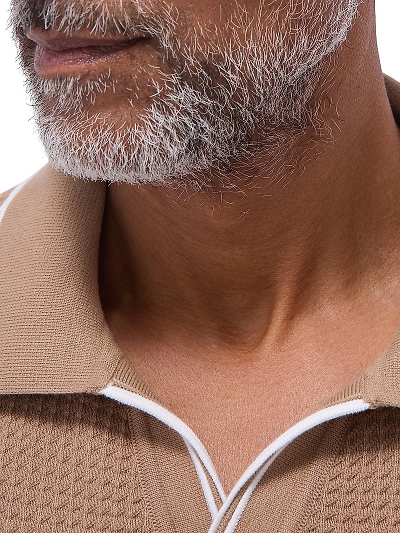 Johnny-Collar Cotton-Blend Polo Sweater