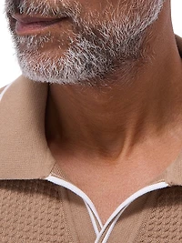 Johnny-Collar Cotton-Blend Polo Sweater