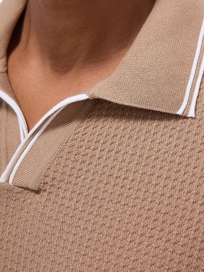Johnny-Collar Cotton-Blend Polo Sweater
