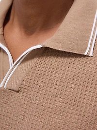 Johnny-Collar Cotton-Blend Polo Sweater