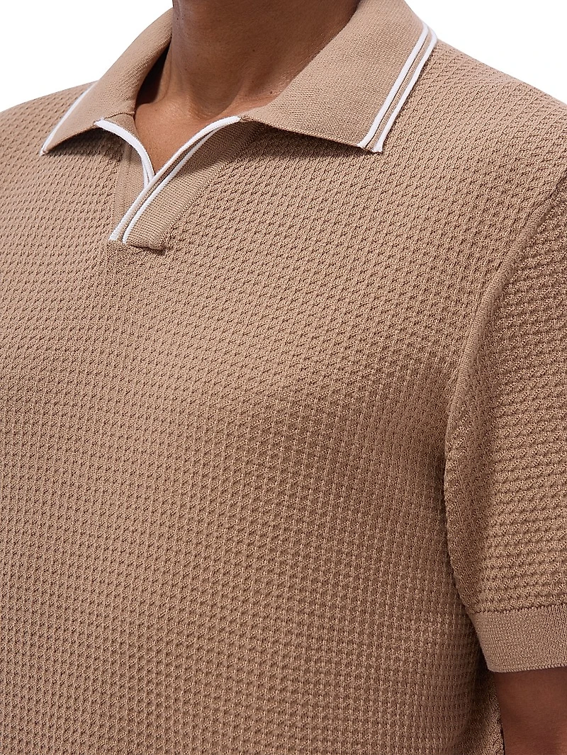 Johnny-Collar Cotton-Blend Polo Sweater