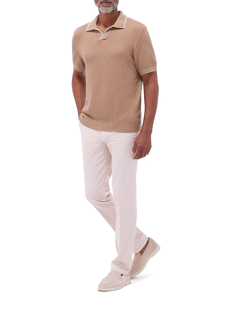 Johnny-Collar Cotton-Blend Polo Sweater
