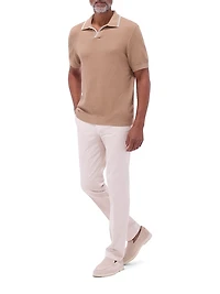 Johnny-Collar Cotton-Blend Polo Sweater
