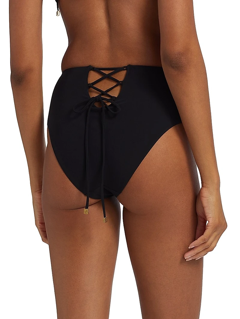 Lace-Up High-Waist Bikini Bottom