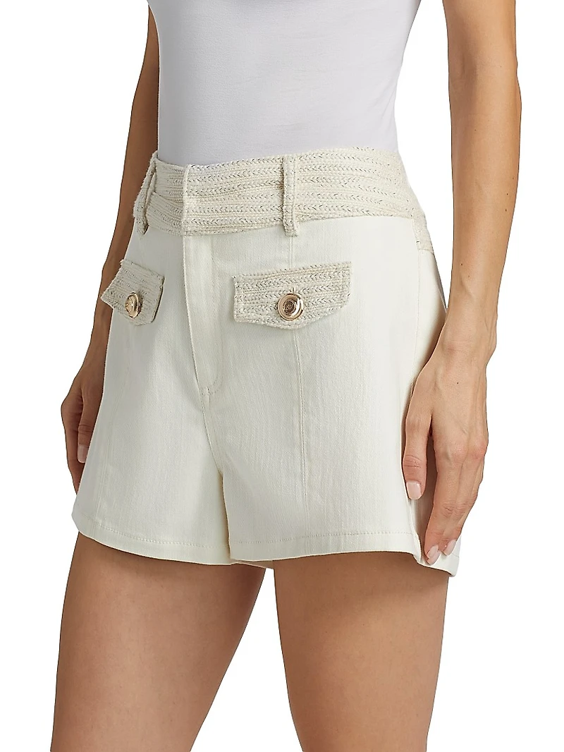 Gaelle Braided Tweed Denim Shorts