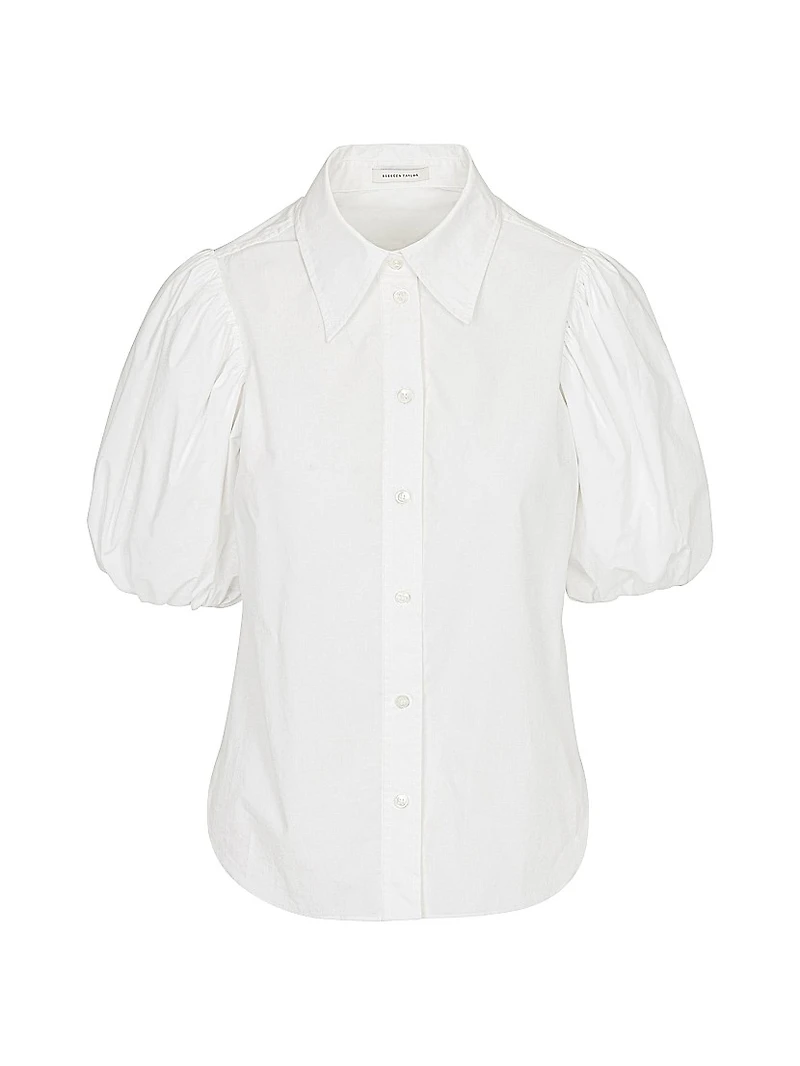 Cotton Poplin Puff-Sleeve Button-Front Shirt