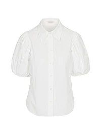 Cotton Poplin Puff-Sleeve Button-Front Shirt