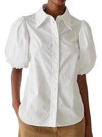 Cotton Poplin Puff-Sleeve Button-Front Shirt