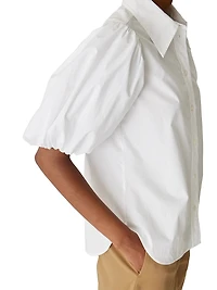 Cotton Poplin Puff-Sleeve Button-Front Shirt