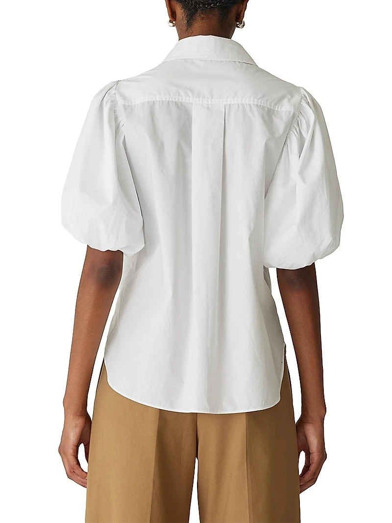 Cotton Poplin Puff-Sleeve Button-Front Shirt