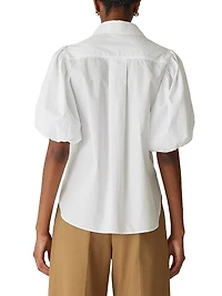 Cotton Poplin Puff-Sleeve Button-Front Shirt
