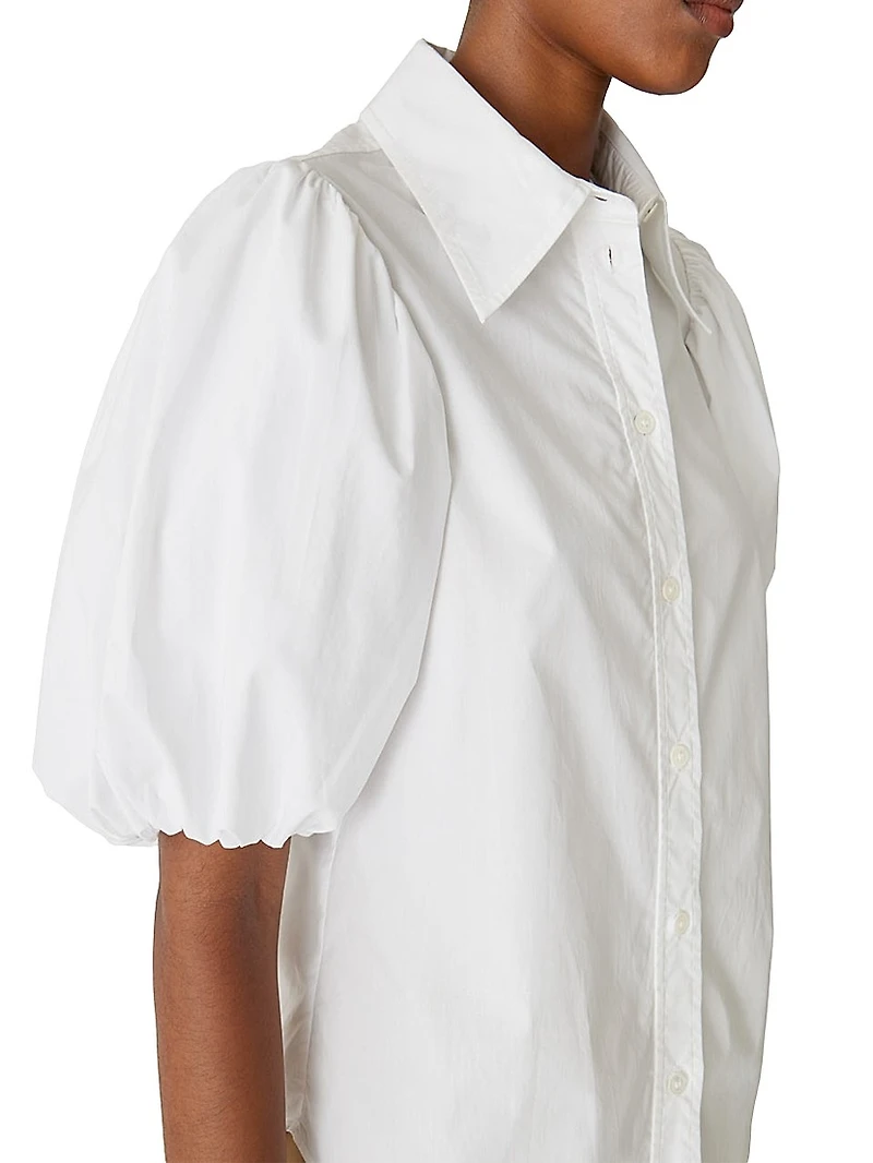 Cotton Poplin Puff-Sleeve Button-Front Shirt