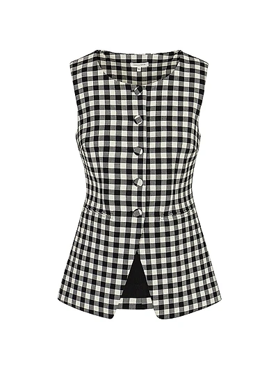 Philippa Check Wool-Blend Button-Front Vest