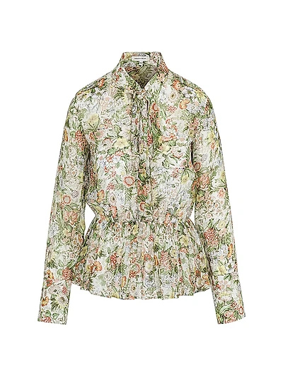 Floral Chiffon Tieneck Peplum Blouse