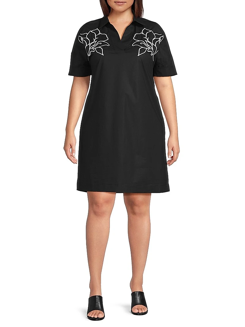 Plus Embroidered Cotton Shirtdress