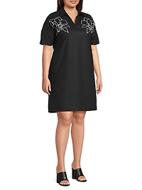 Plus Embroidered Cotton Shirtdress