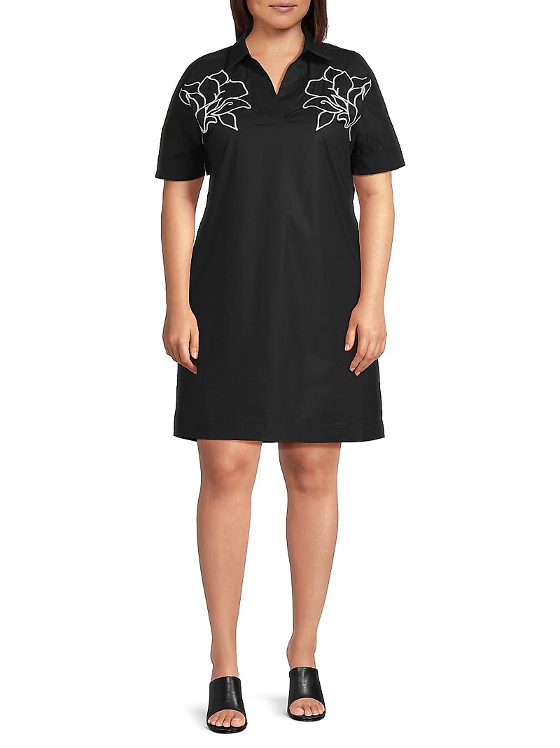 Plus Embroidered Cotton Shirtdress