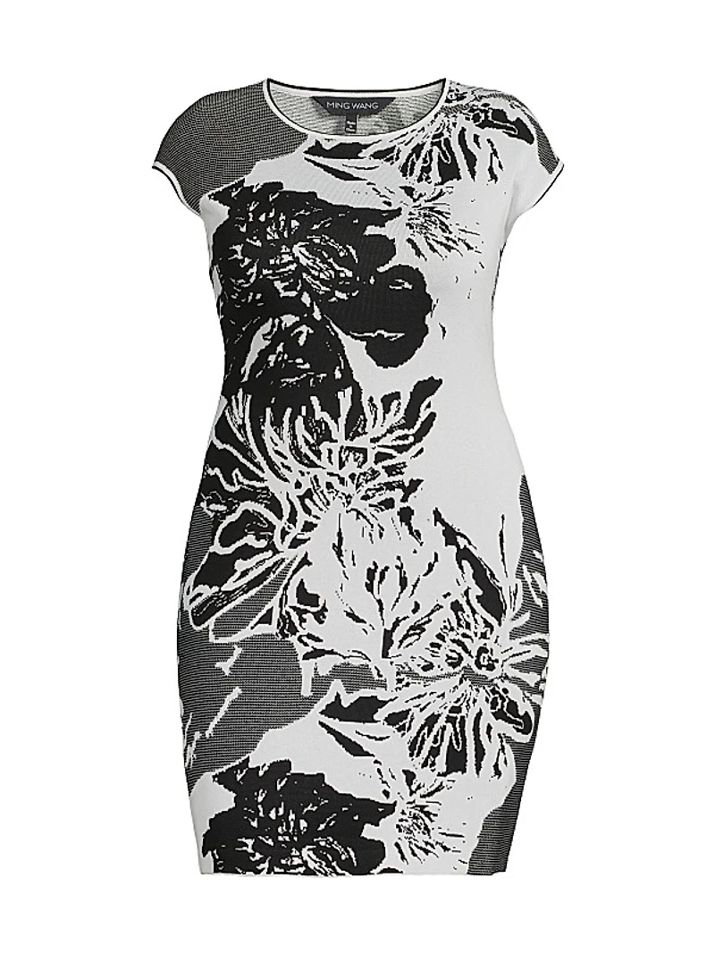 Plus Floral Knit Boatneck Minidress