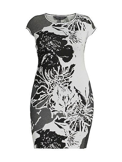 Plus Floral Knit Boatneck Minidress