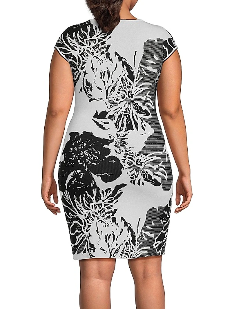 Plus Floral Knit Boatneck Minidress