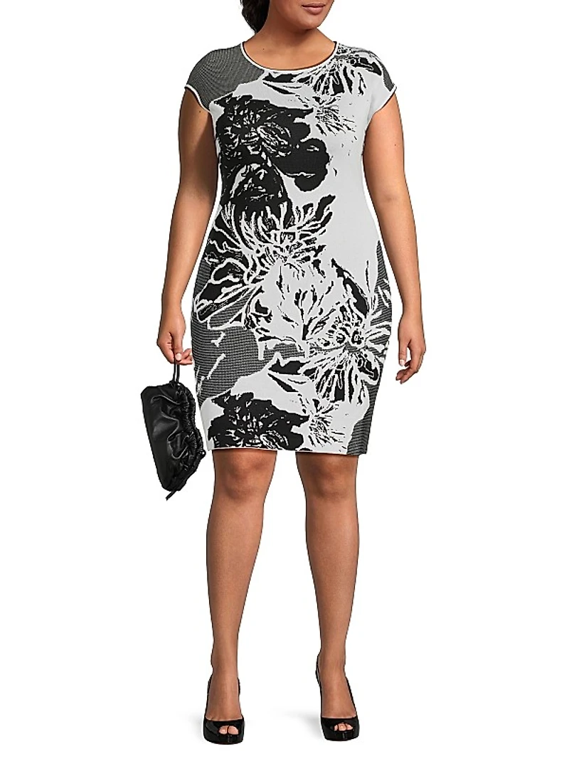 Plus Floral Knit Boatneck Minidress