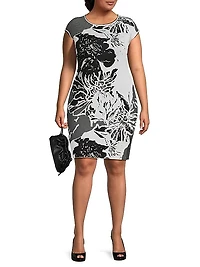 Plus Floral Knit Boatneck Minidress