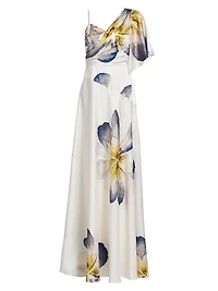 Floral Asymmetric One-Flutter-Sleeve Gown