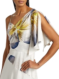 Floral Asymmetric One-Flutter-Sleeve Gown