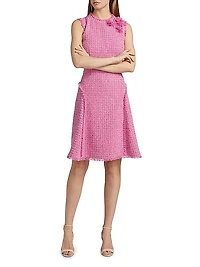 Floral Bouclé Knee-Length Dress
