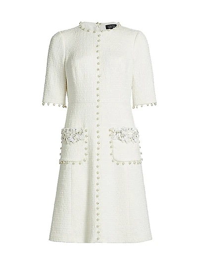 Imitation Pearl-Trimmed Bouclé Cocktail Dress