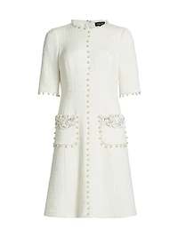 Imitation Pearl-Trimmed Bouclé Cocktail Dress