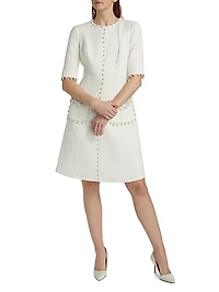 Imitation Pearl-Trimmed Bouclé Cocktail Dress